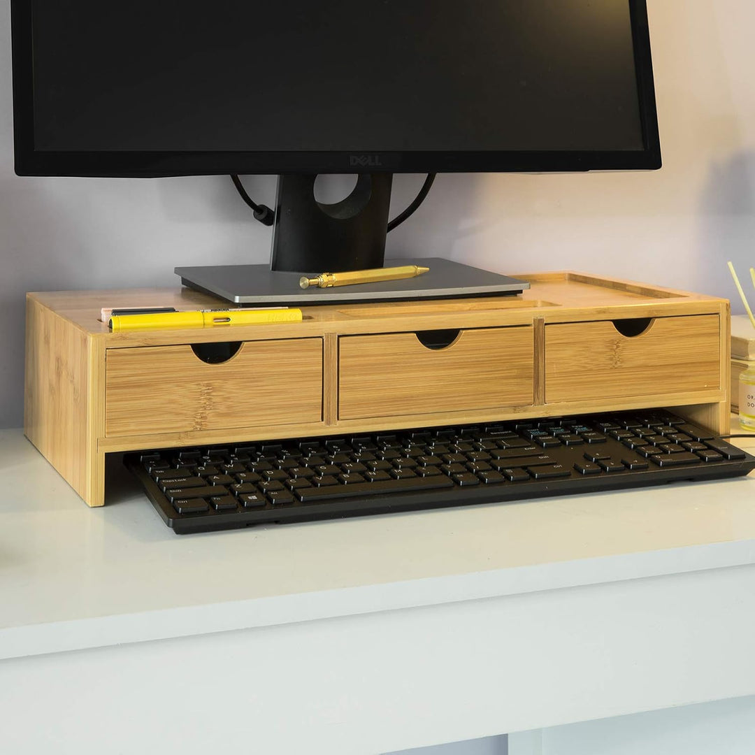 SoBuy BBF03-N Monitorerhöhung Monitorständer Bildschirmständer Schreibtischaufsatz mit Fächern und 3