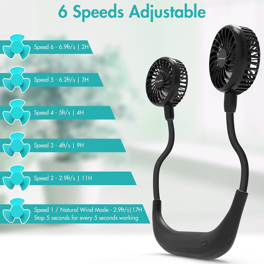 Tragbarer Halsventilator, 2600mAh batteriebetriebener, ultra leiser Freihand-USB-Lüfter mit starkem