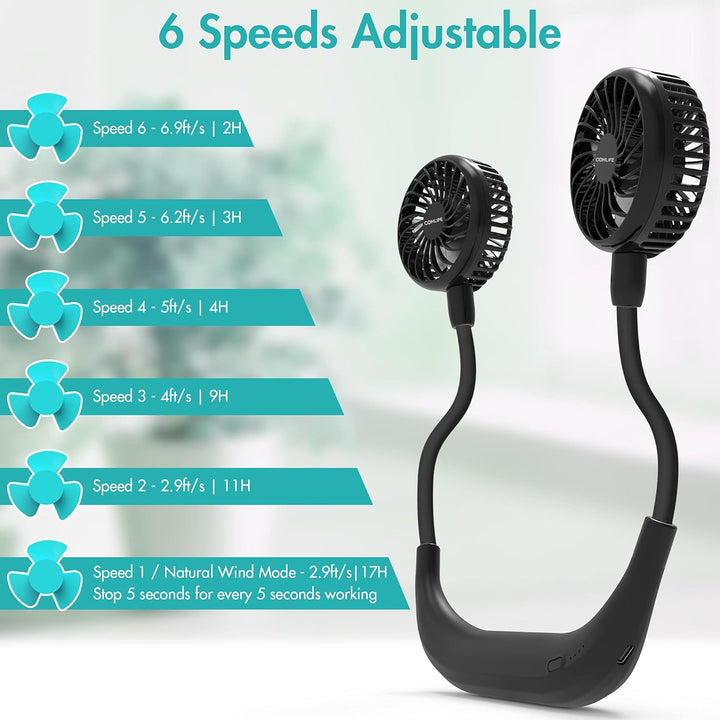 Tragbarer Halsventilator, 2600mAh batteriebetriebener, ultra leiser Freihand-USB-Lüfter mit starkem