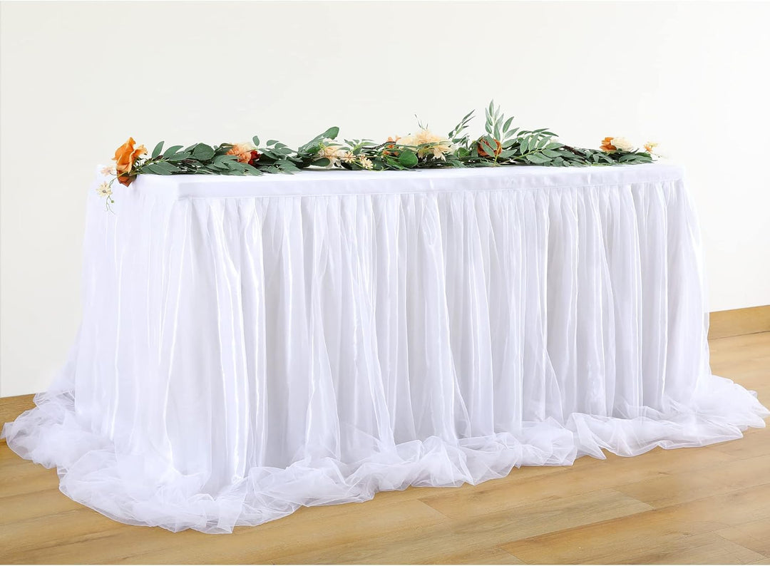 HBBMAGIC Weiss Tüll Tischrock, Single Langer Tüll Tischrock für Hochzeitsfeier Babyparty Brial Showe