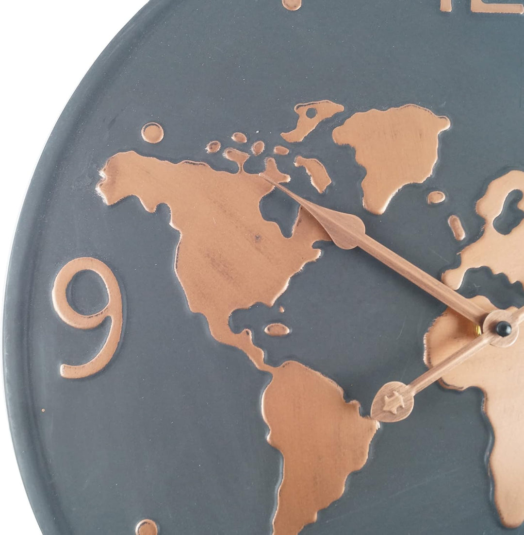 Rebecca Mobili Wanduhr, Metall Wanduhr, Welt Design, Dunkel Grau Kupfer Braun, Rund, Wohnzimmer Küch