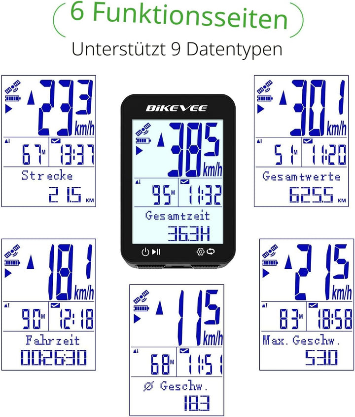 GPS Fahrradcomputer Kabellos IPX7 Wasserdicht 2.4'' FSTN Display 28H Akku Schwarz-A【Standardhalterun