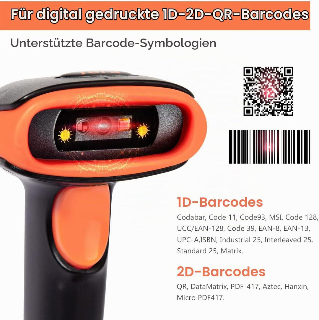 Tera Barcode-Scanner 1D 2D QR 3 in 1 Wireless 2.4 GHz/Bluetooth/USB Wired Barcode-Lesegerät mit Stän