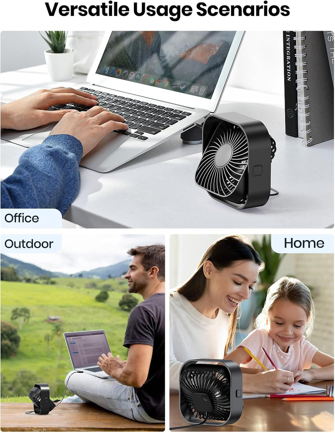 TOPK USB Ventilator 2 Stück Mini Tischventilatoren leiser Betrieb und starker Luftstrom, 3 Geschwind