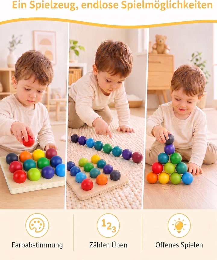 BESTonZON Montessori Holzspielzeug Farbsortierung Lernspiel für Kleinkinder, Regenbogen Sortierbrett