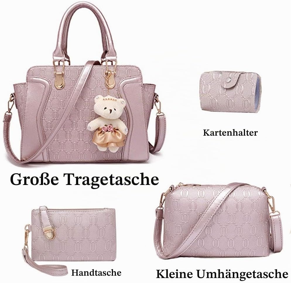 FiveloveTwoDamen 4Tlg. Handtaschen Set Umhängetasche Schultertasche Tasche PU Shopper Clutch Kartenh