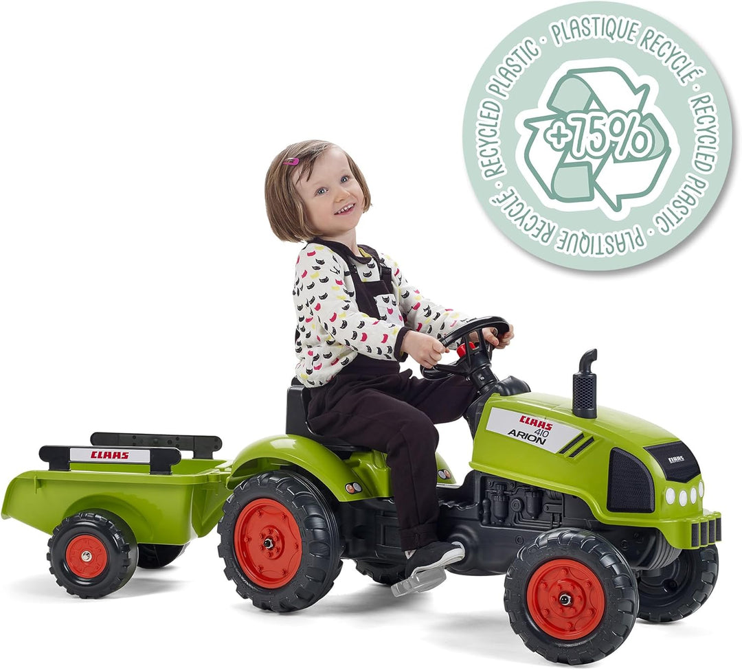 Falk Claas Trettraktor mit Anhänger für Kinder ab 2 Jahren I Traktor mit Lenkrad mit Hupe in Khaki g