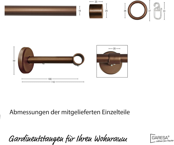 Garesa Gardinenstange Rustika Ø 16mm, 1-läufig, Bronze I Rustikale Vorhangstange aus Metall inkl. Ri