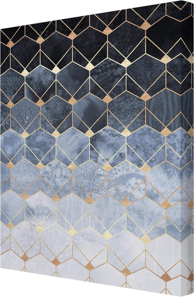 Leinwandbild Blaue Geometrie goldenes Art Deco Bild auf Leinwand 40x30 cm 40cm x 30cm, 40cm x 30cm