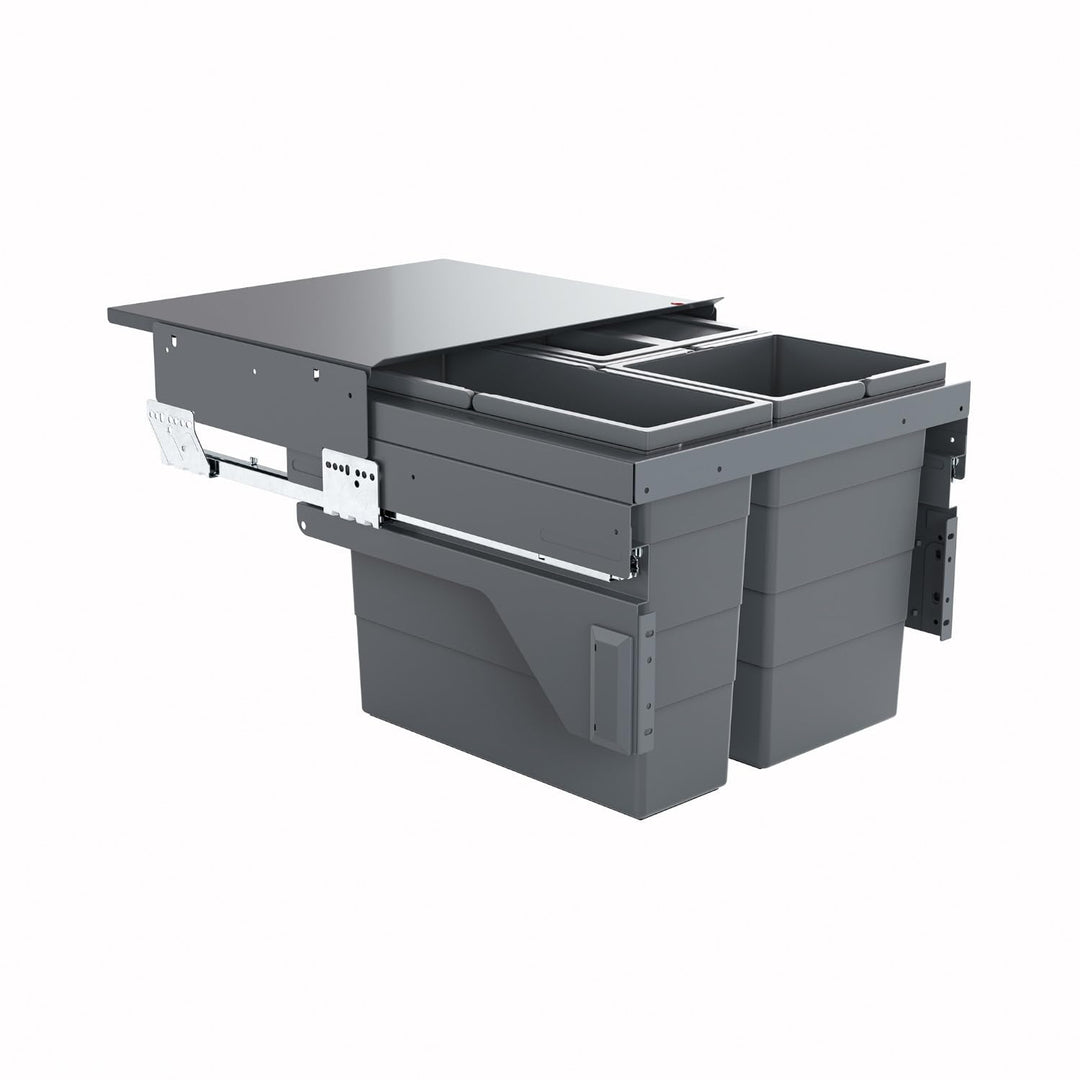 Hailo Abfallsammler 361083 | für 50 cm Schrank mit Möbelfront | 3fach Trennung 43 Liter | Mülleimer