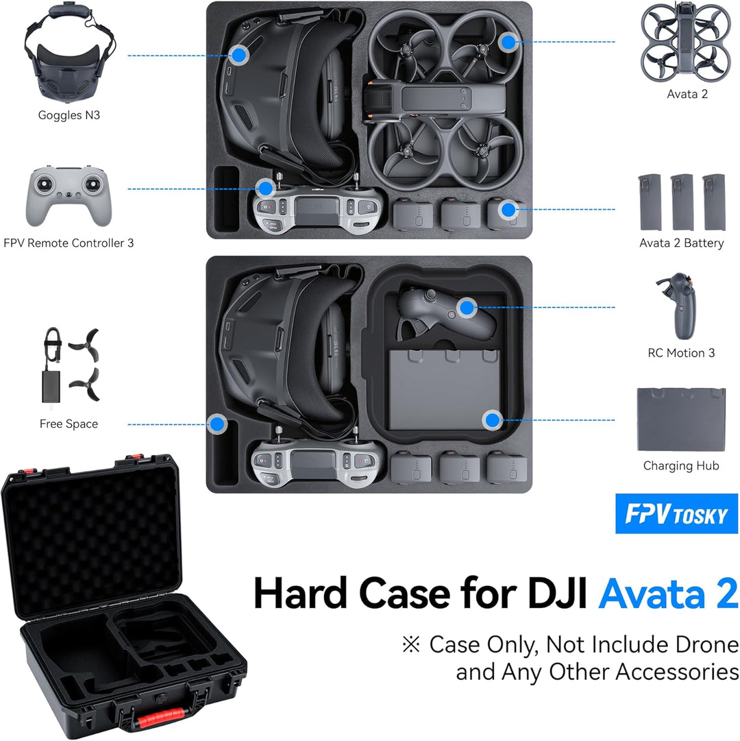 FPVtosky Hartschalenkoffer für DJI Avata 2 Drone/Fly Smart Combo für DJI Goggles N3(Nicht für Goggle