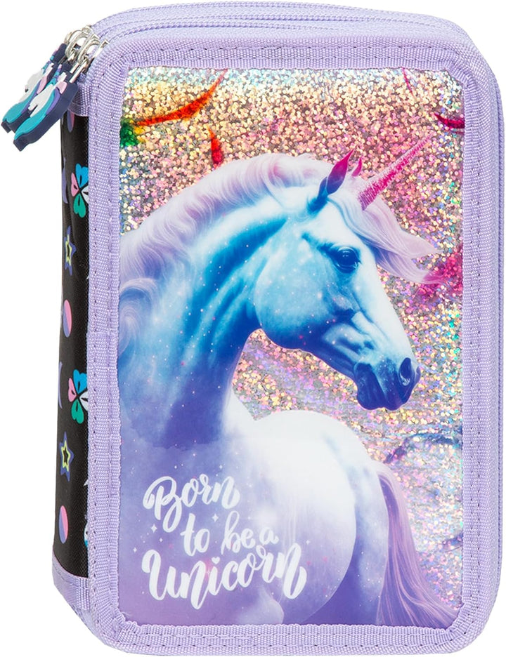 Ragusa-Trade Mädchen Kinder Pferde Einhorn Unicorn 3-Fach Federtasche Federmappe Schlamper 43 TLG. g