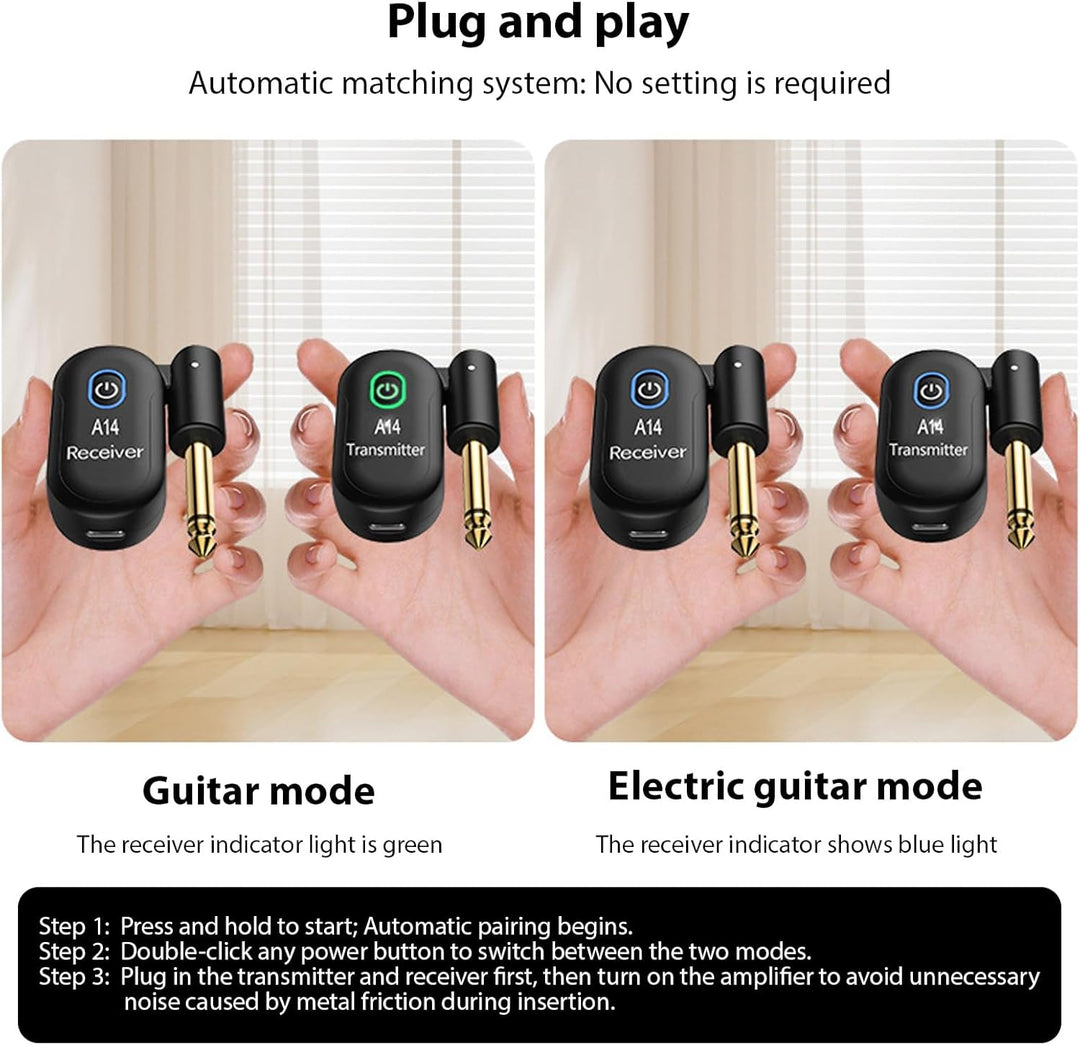 Btuty Plug and Play Kabelloses Gitarrensystem, 90° drehbar Gitarren-Funksender-Empfänger Drahtloses,
