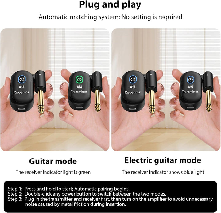 Btuty Plug and Play Kabelloses Gitarrensystem, 90° drehbar Gitarren-Funksender-Empfänger Drahtloses,