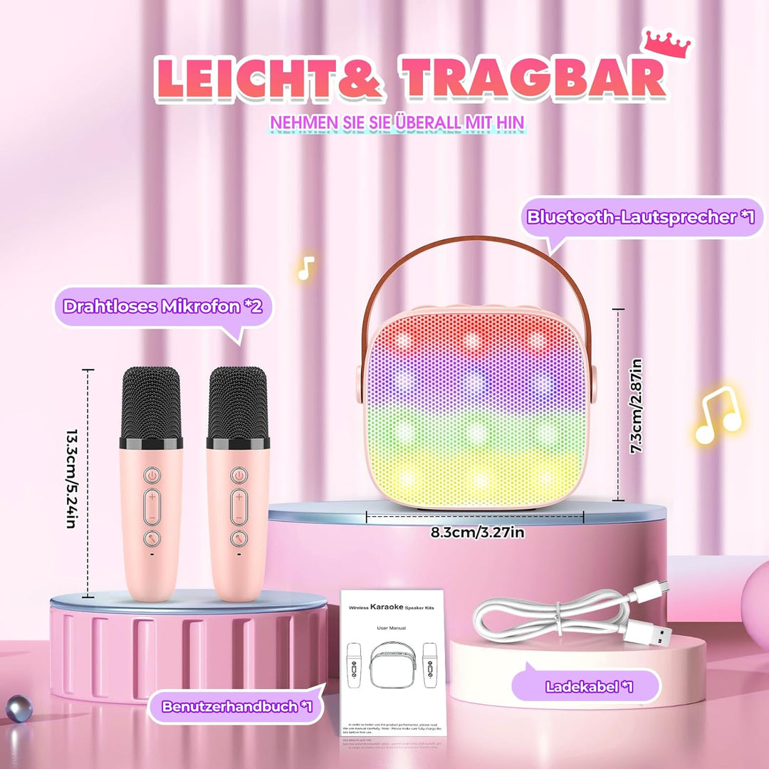 Dislocati Karaoke Maschine mit 2 Bluetooth Mikrofon, Mädchen Geschenke Spielzeug für 3-12 Jahre Mini