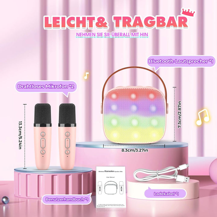 Dislocati Karaoke Maschine mit 2 Bluetooth Mikrofon, Mädchen Geschenke Spielzeug für 3-12 Jahre Mini
