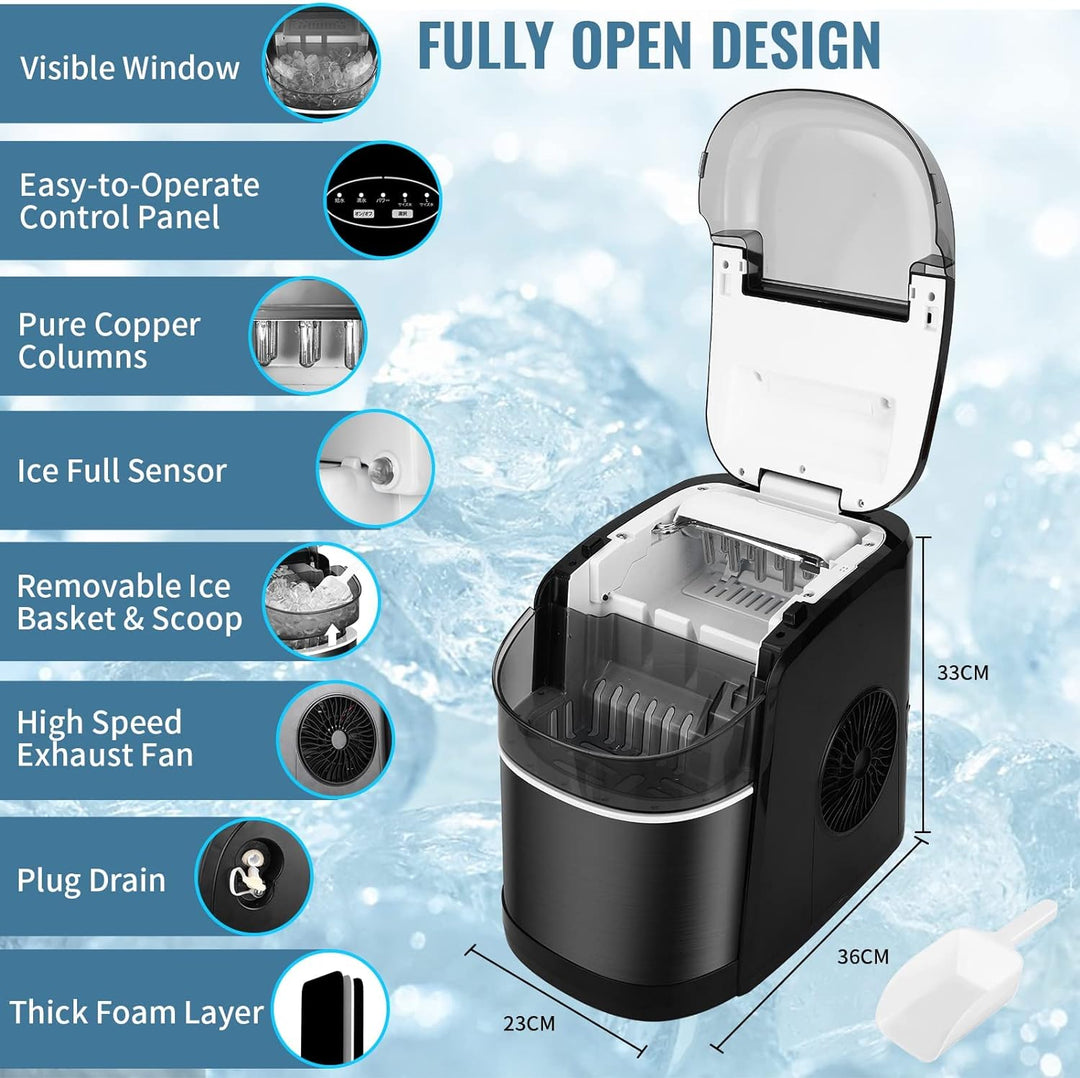 Eiswürfelmaschine Testsieger 12KG Eiswürfelbereiter Ice Maker 6 min Produktionszeit Ice Cube Maker,