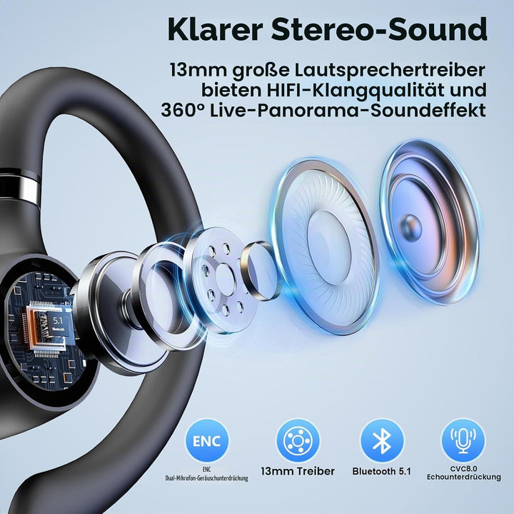 New Bee Bluetooth Headset, V5.1 Wireless Freisprech Headset mit 72h Spielzeit und CVC 8.0 Dual ENC G