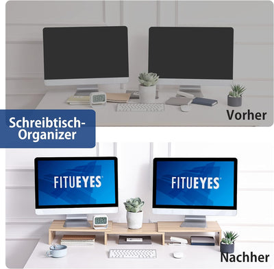 FITUEYES Dual Monitorständer aus Holz, Verstellbare Länge und Schwenkwinkel Bildschirmständer, Monit