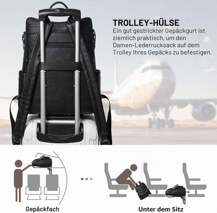 Shrrie Laptop-Rucksack für Damen, 15,6 Zoll Reise-Rucksack aus Leder, Handgepäck-Rucksack Computerta