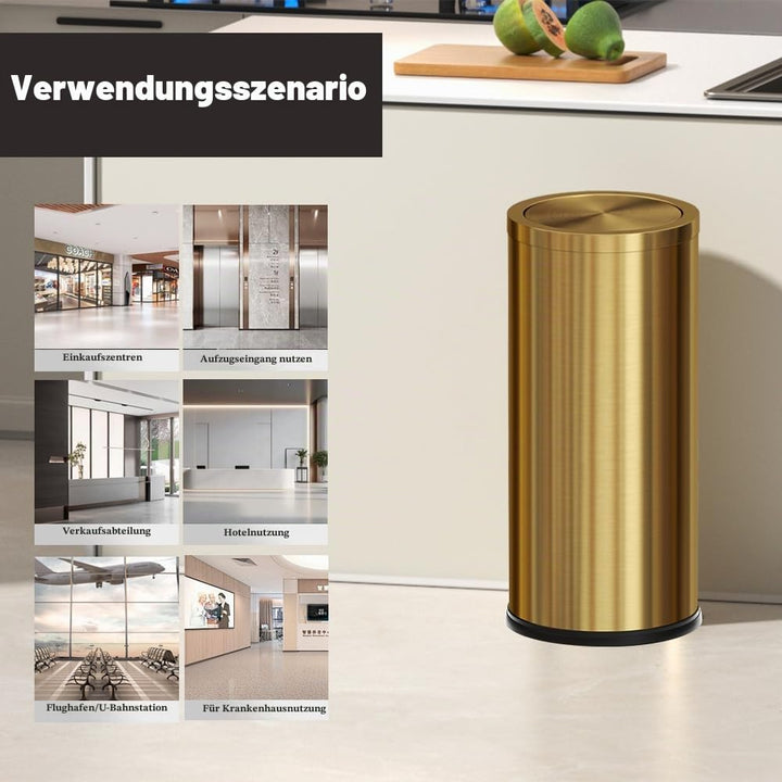 Goldener Müllcontainer, 30-Liter-Müllcontainer mit Deckel, grosszügiger Küchenmüllcontainer mit schw