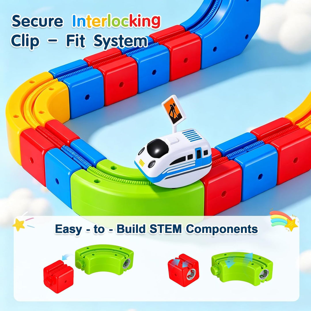 81 Pcs Elektro-Zug-Set, Eisenbahn Elektrisch Cube Track mit 3D-Layouts, Motorisierte Eisenbahn mit M