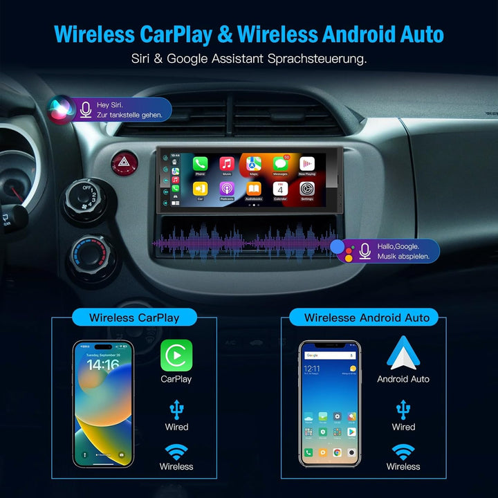LEROAADZ 1 Din Car Radio Android Autoradio mit Bildschirm, 4GB+64GB Wireless Android Auto & Apple Ca