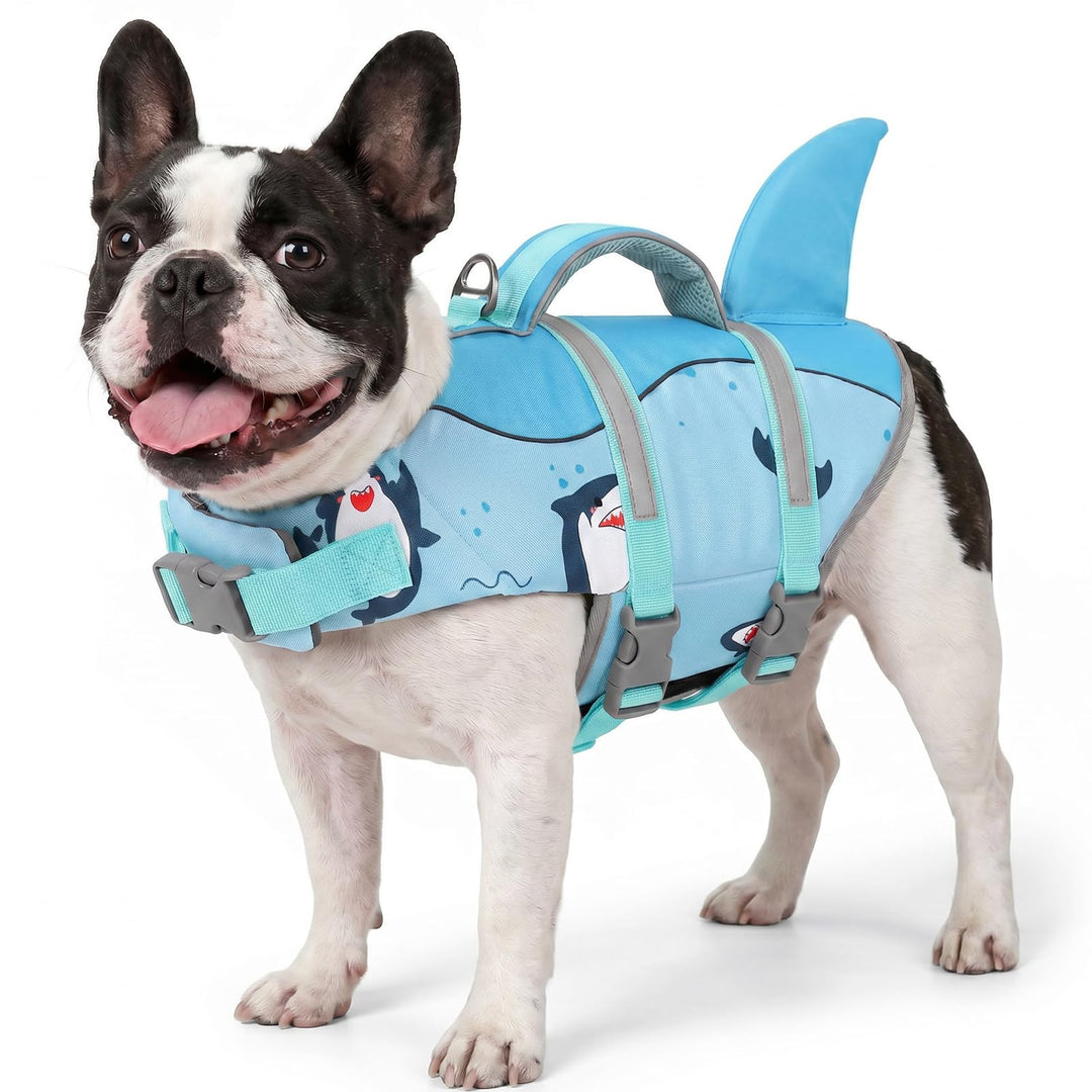 AOFITEE Schwimmweste Hund XS, Verstellbar Hundeschwimmweste Hai, Hoher Auftrieb Klein Hunde Schwimmw