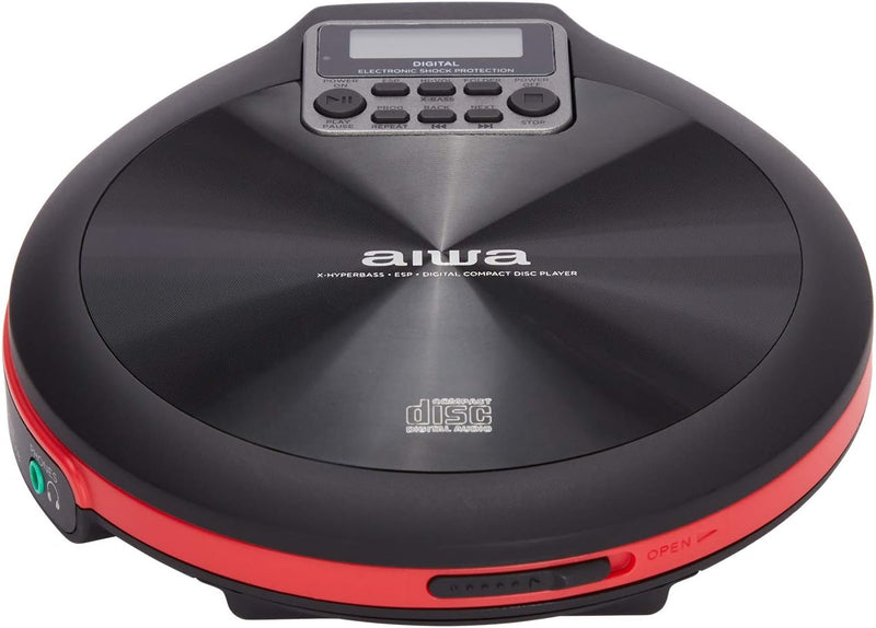 CD-Player AIWA PCD-810RD Rot/Schwarz & Hama CD-Player-Tasche für Discman und 3 CDs (mit Kabelausgang
