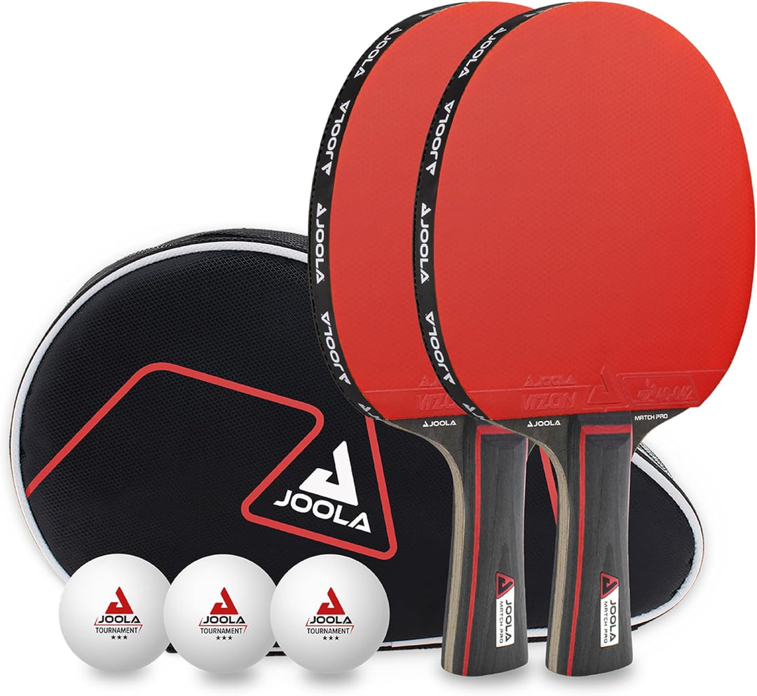 JOOLA Tischtennis Set Duo PRO 2 Tischtennisschläger + 3 Tischtennisbälle + Tischtennishülle, rot/sch