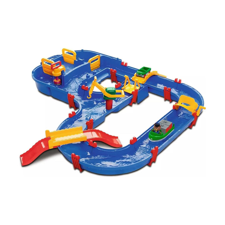 AquaPlay - MegaBridge - Wasserbahnset mit 3 Spielstationen und 49 Teilen, inklusive Bo der Bär, Amph
