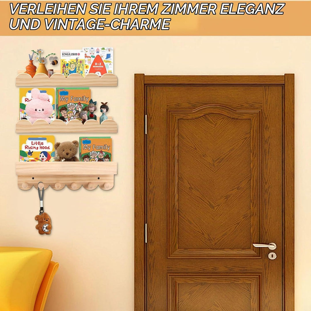 Rainmae Bücherregal Kinder, 40cm 3er-Set, Regal Kinderzimmer, Wandregal Kinderzimmermit Holzhaken id