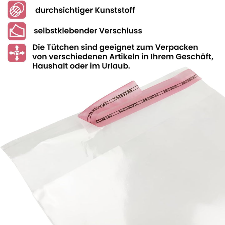 Netuno 500 Flachbeutel Hochglanz 12,5 x 17 cm mit Klappe 3cm Peel &amp; Seal PP Tütchen selbstklebend Pl