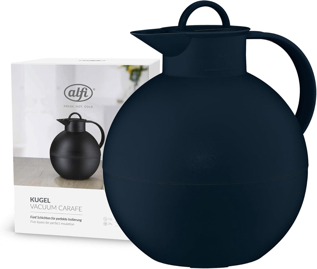 alfi KUGEL 0,94l, dark blue mat, Kunststoff-Isolierkanne mit hygienischem Hartglaseinsatz, Drehversc