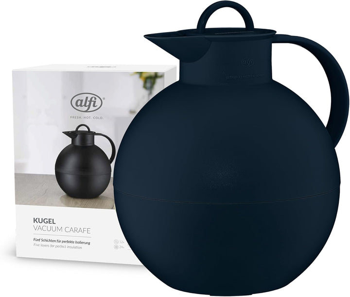alfi KUGEL 0,94l, dark blue mat, Kunststoff-Isolierkanne mit hygienischem Hartglaseinsatz, Drehversc