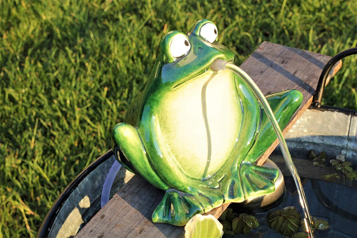 powershop11 Wasserspeier Frosch 16 cm dk.grün mit Solarpumpe Solaris 170