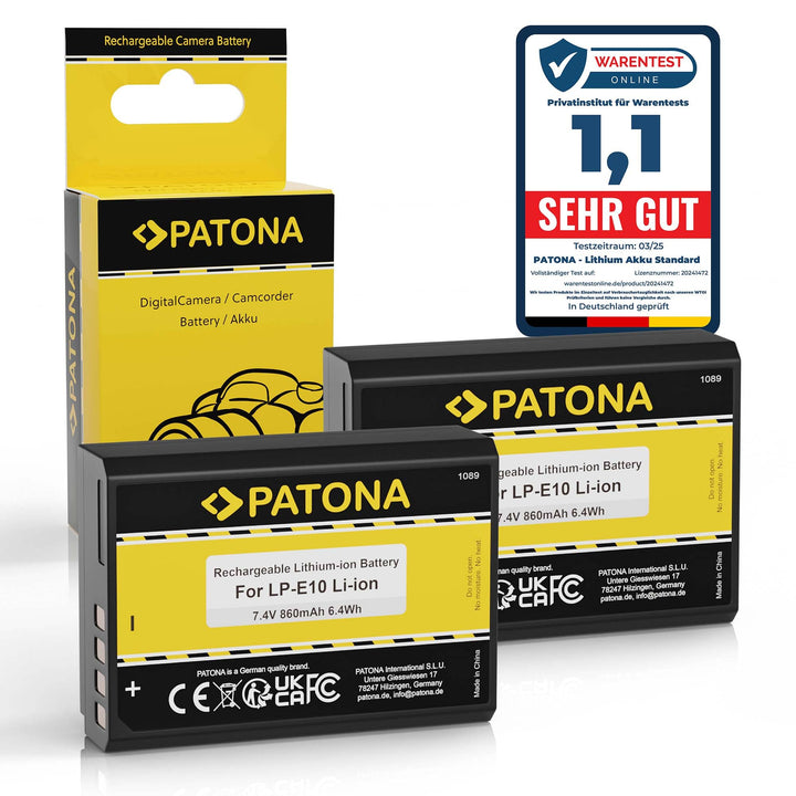 PATONA 2X Akku Ersatz für Canon LP-E10 LPE10 Battery Pack 860mAh 7.4V | Ersatzakku für EOS 1100D 120