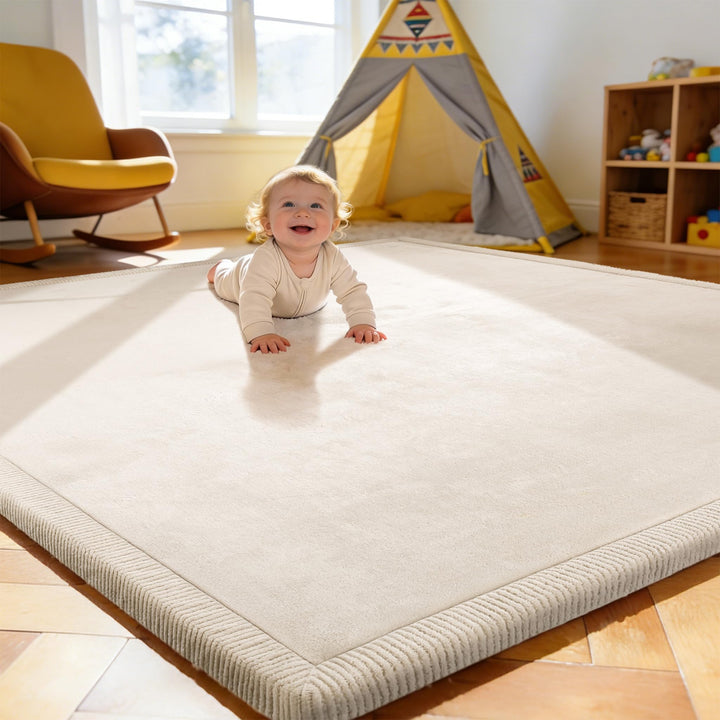 Treeboy Spielmatte Baby 200x280x2cm beige – Teppich für Kinderzimmer mit hochwertigem Memory-Schaum