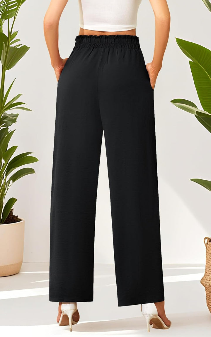 Damen Hose mit weitem Bein Leicht und Elegant Elastischer Bund Sommerhose mit Taschen für Legere Arb