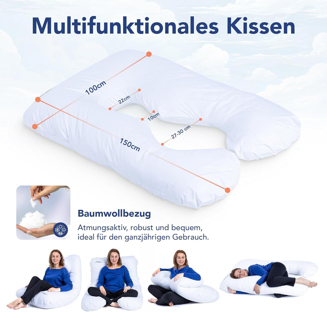 MKS Seitenschläferkissen mit Bezug | Komfortkissen (100 x 150 cm) | Schlafkissen | Seitenschläferkis