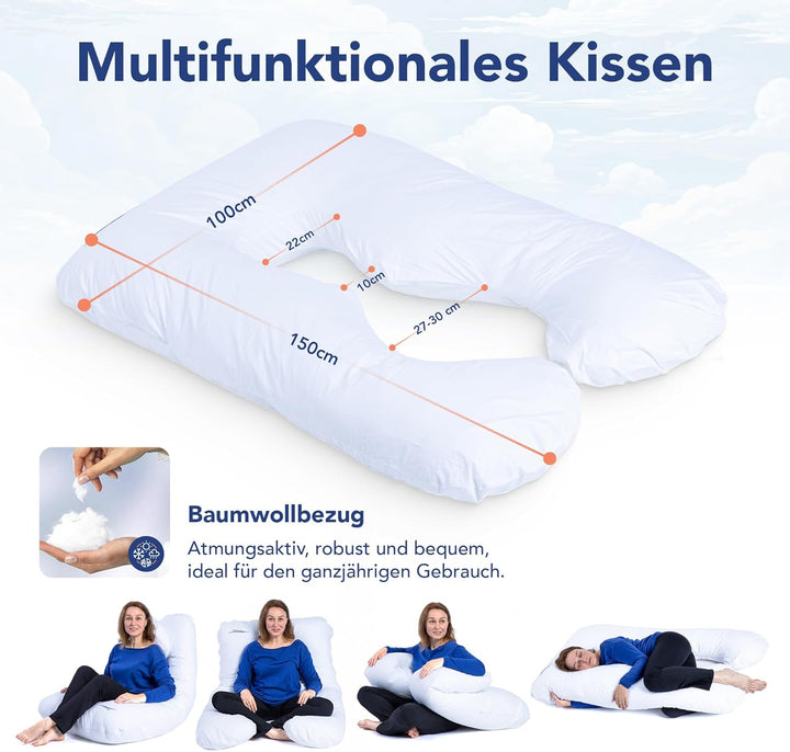 MKS Seitenschläferkissen mit Bezug | Komfortkissen (100 x 150 cm) | Schlafkissen | Seitenschläferkis