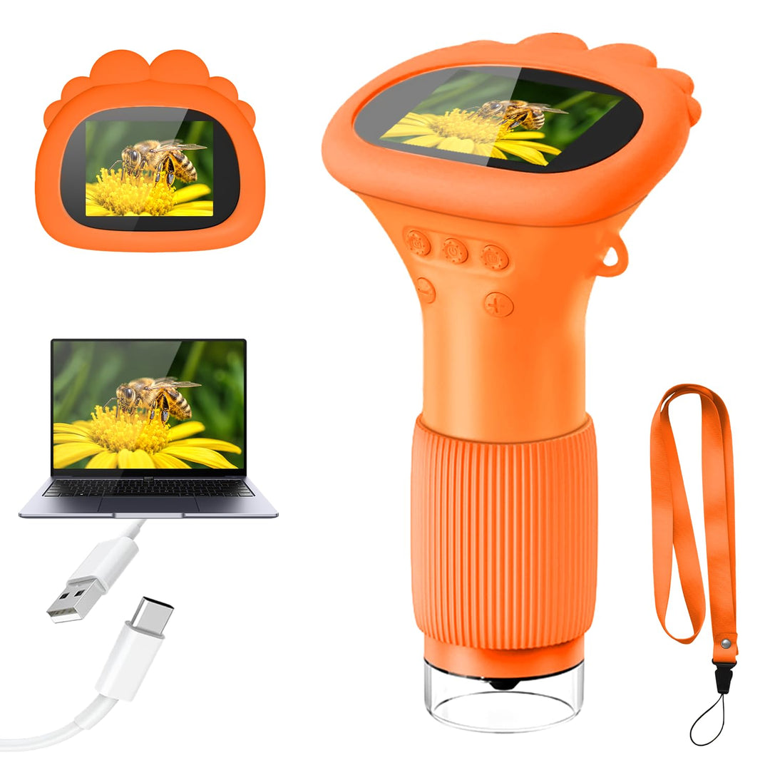 Mikroskop für Kinder, Digitales Mikroskop mit 2,0" IPS-Bildschirm Lupe 200x Vergrösserung, 8 LED Lig