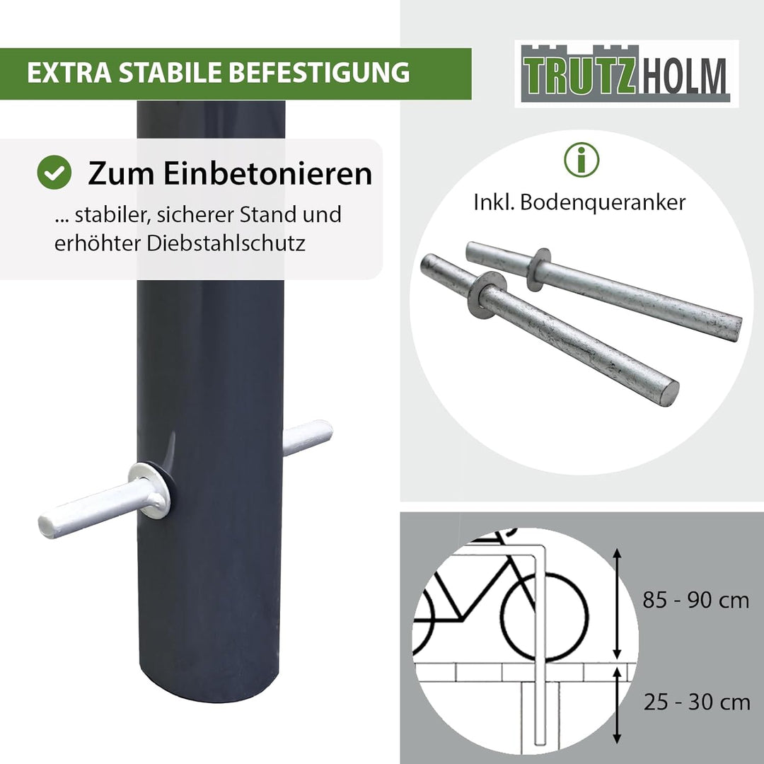 TRUTZHOLM 5x Fahrradanlehnbügel mit Knieholm 115x75 cm Stahl pulverbeschichtet Ø 60 mm Anlehnbügel z