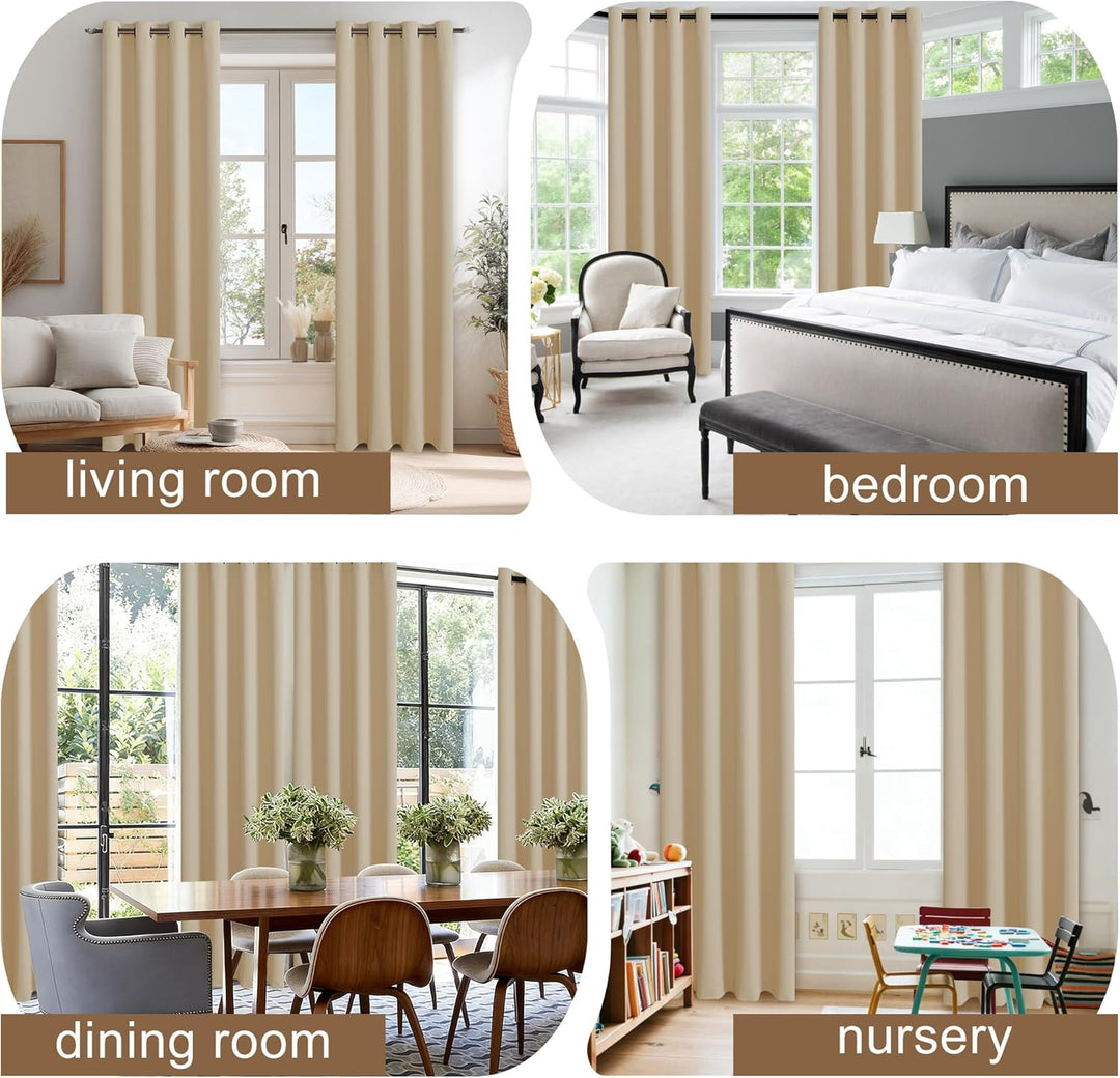 JIUZHEN Blickdicht Vorhänge Gardinen Ösenvorhang für Schlafzimmer Wohnzimmer,Beige Verdunkelungsvorh