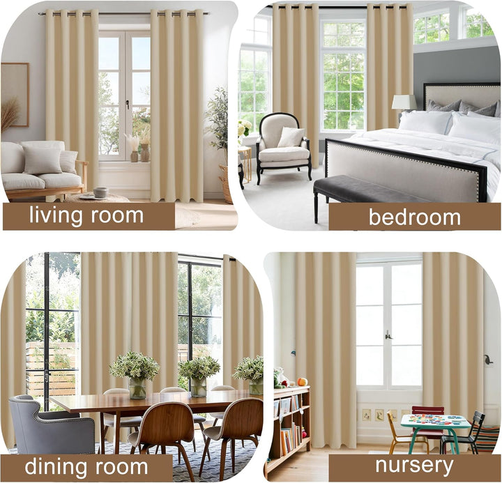 JIUZHEN Blickdicht Vorhänge Gardinen Ösenvorhang für Schlafzimmer Wohnzimmer,Beige Verdunkelungsvorh