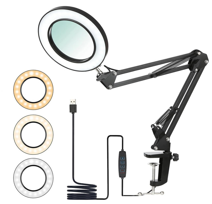 10X Lupe mit Licht und Ständer, Lupenleuchte mit 72 LEDs, 3 Farbmodi Dimmbare&10 Helligkeitsstufen,