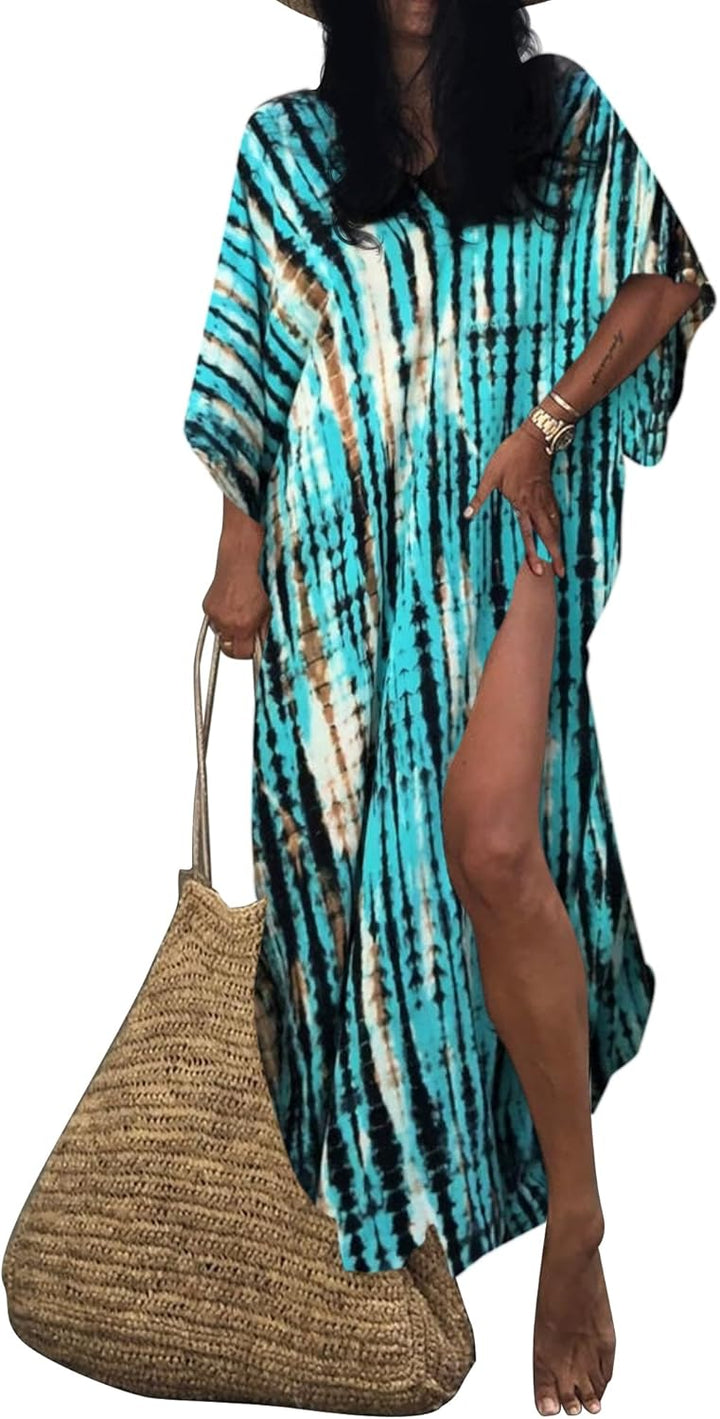 Bsubseach Damen Strandkleid Boho Strandponcho Plus Grösse Kaftan Sommerkleid Maxikleid Lose Maxi Kim