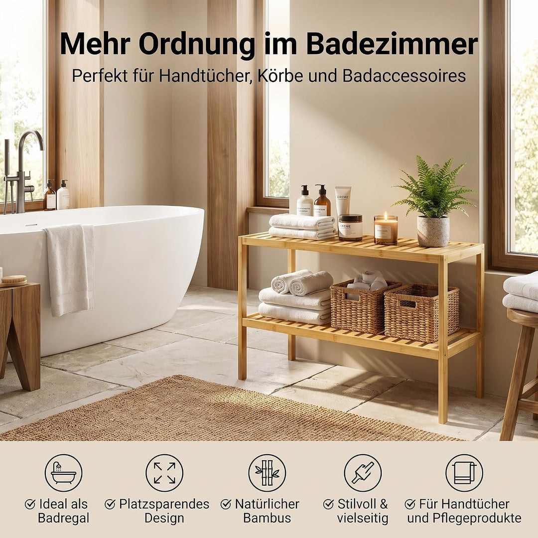 hausleben Bambus Schuhregal, 2 Ebenen, 70x28x33 cm, Naturholz Standregal | Platzsparendes Design, Le