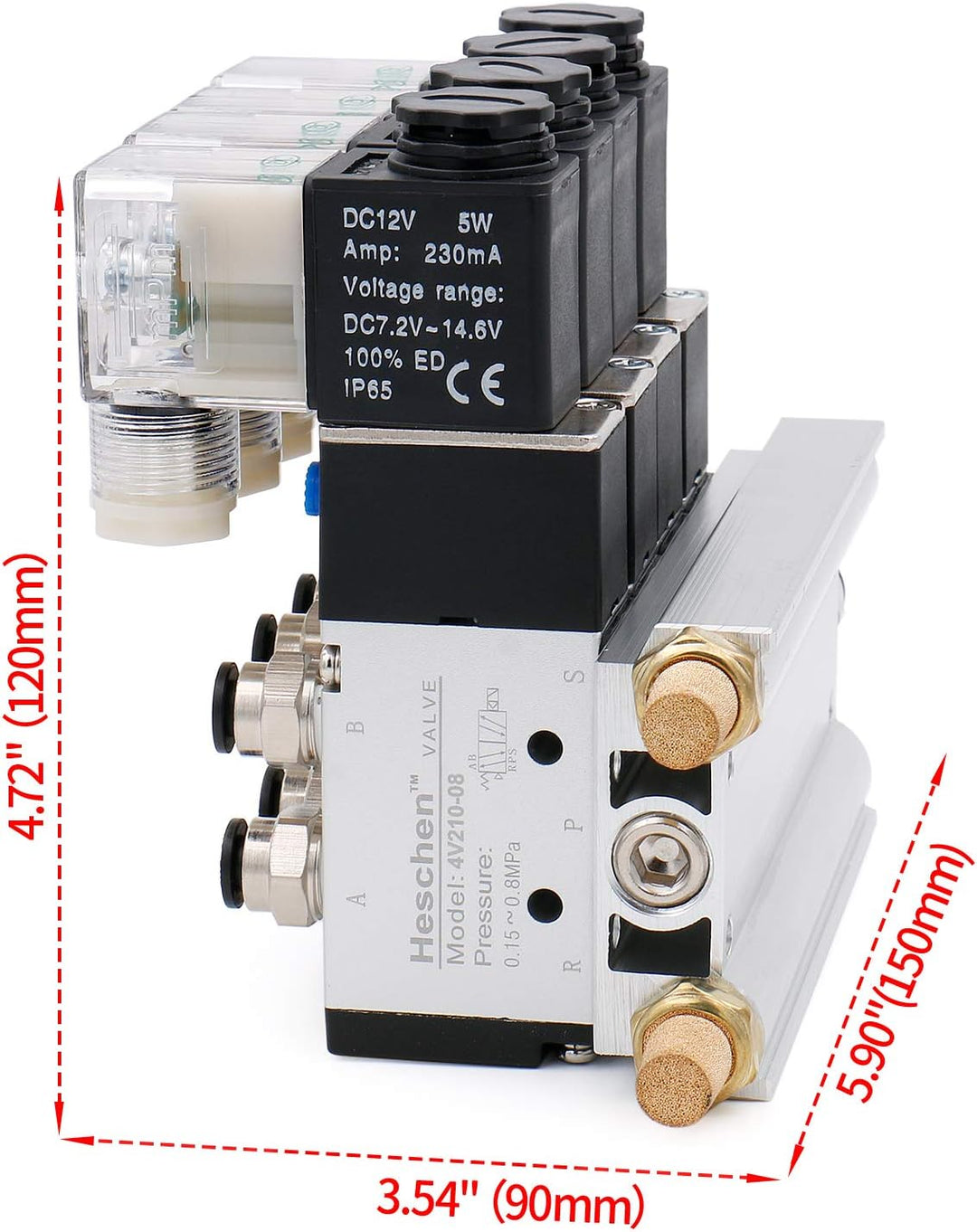 Heschen Elektrisches pneumatisches 4 Magnetventil, 4V210-08, DC12V, PT1/4, 5-Wege 2 Positionen Krümm