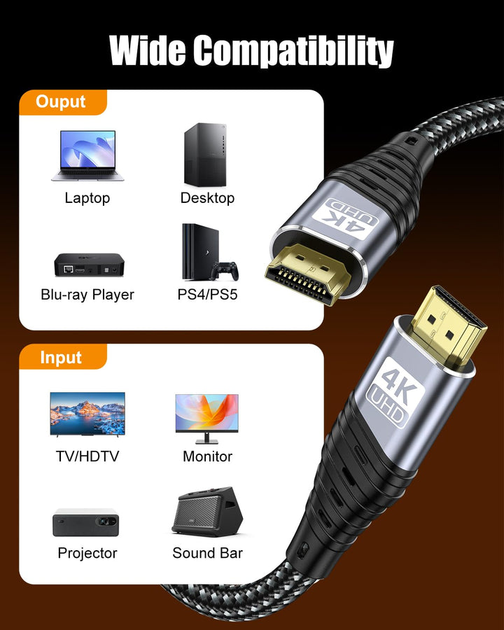 4K HDMI Kabel 10M, HDMI 2.0 Kabel Ultra Highspeed 4K@60Hz 18Gbps mit Ethernet/Audio Ruckkanal, Suppo